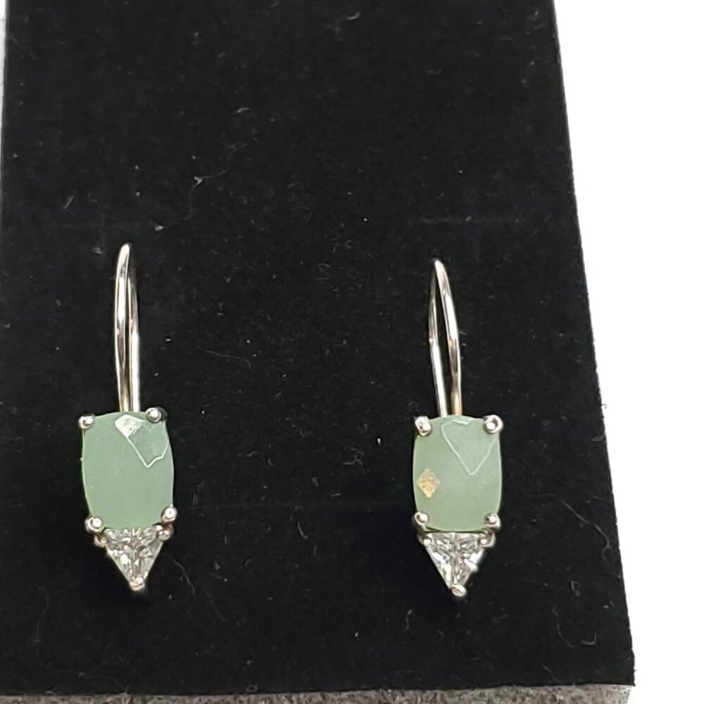 Sterling Silver Earrings Green Stone Faceted Signed RJ 925 1/2"